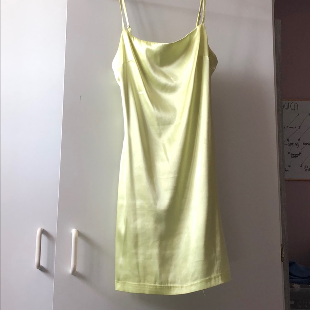Satin neon yellow slip dress